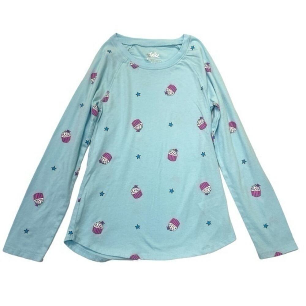 Cupcake Long Sleeve Graphic T-shirt Girls Size 8 baby blue pink tee